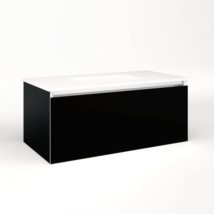 Cartesian 36-1/8" x 15" x 18-3/4" slim drawer vanity in black with slow-close full drawer and selectable night light in 2700K/4000K temperature (warm/cool light)