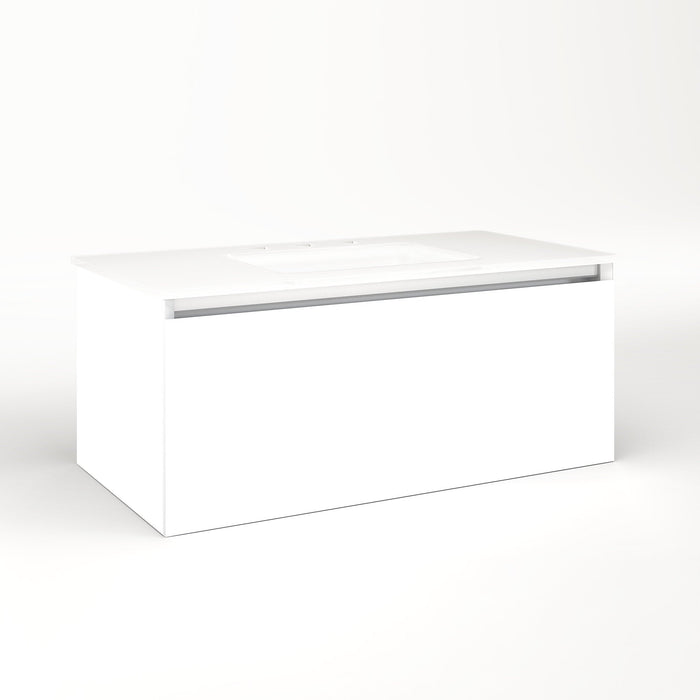 Cartesian 36-1/8" x 15" x 18-3/4" slim drawer vanity in white with slow-close full drawer and selectable night light in 2700K/4000K temperature (warm/cool light)