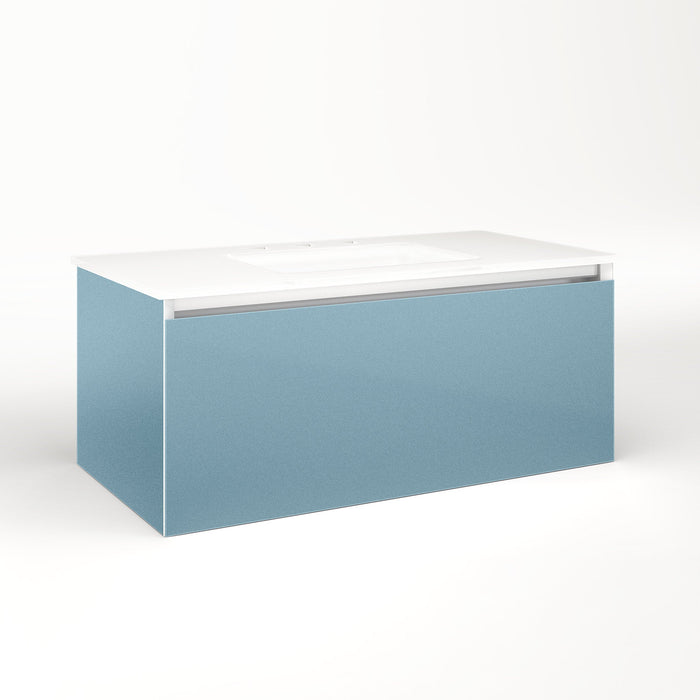 Cartesian 36-1/8" x 15" x 18-3/4" slim drawer vanity in ocean with slow-close full drawer and selectable night light in 2700K/4000K temperature (warm/cool light)