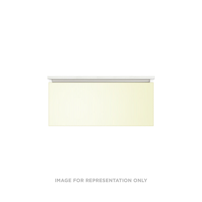 Cartesian 36-1/8" x 15" x 18-3/4" slim drawer vanity in reeded white with slow-close plumbing drawer and selectable night light in 2700K/4000K temperature (warm/cool light)