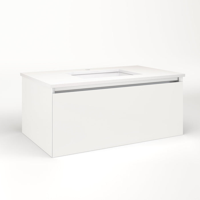 Cartesian 36-1/8" x 15" x 21-3/4" single drawer vanity in beach with slow-close full drawer and night light in 5000K temperature (cool light)