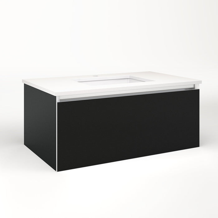 Cartesian 36-1/8" x 15" x 21-3/4" single drawer vanity in matte black with slow-close full drawer and night light in 5000K temperature (cool light)