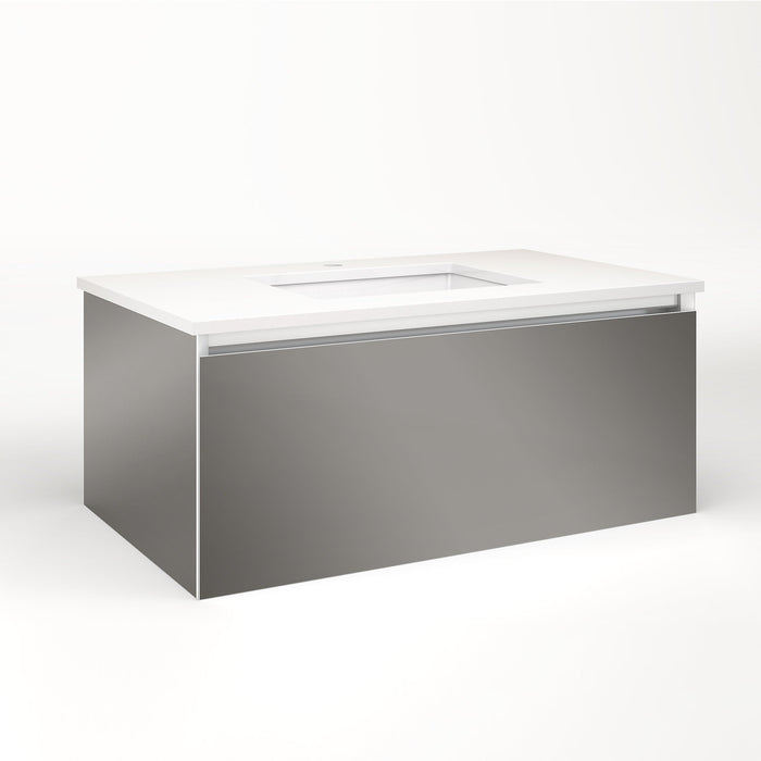 Cartesian 36-1/8" x 15" x 21-3/4" single drawer vanity in tinted gray mirror with slow-close plumbing drawer and night light in 5000K temperature (cool light)