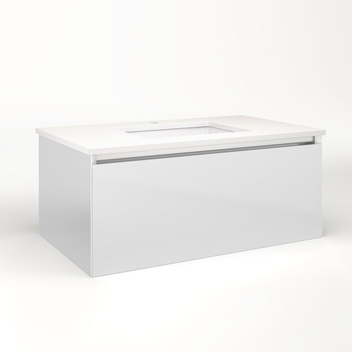 Cartesian 36-1/8" x 15" x 21-3/4" single drawer vanity in satin white with slow-close plumbing drawer and night light in 5000K temperature (cool light)