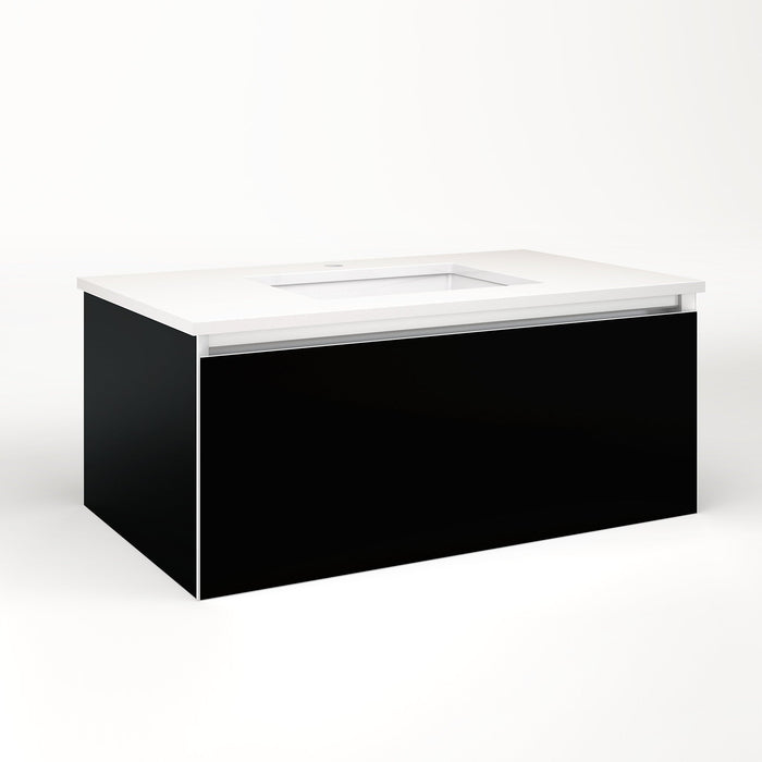 Cartesian 36-1/8" x 15" x 21-3/4" single drawer vanity in black with slow-close plumbing drawer and no night light