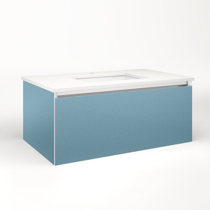 Cartesian 36-1/8" x 15" x 21-3/4" single drawer vanity in ocean with slow-close plumbing drawer and night light in 5000K temperature (cool light)