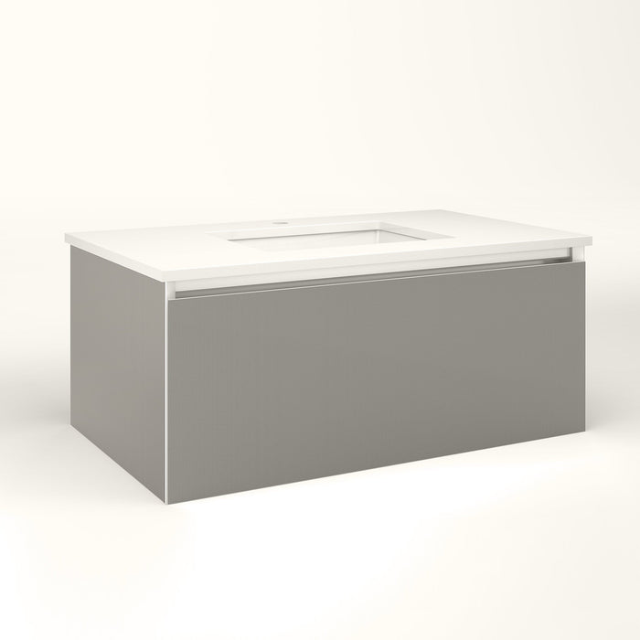 Cartesian 36-1/8" x 15" x 21-3/4" single drawer vanity in silver screen with slow-close plumbing drawer and no night light