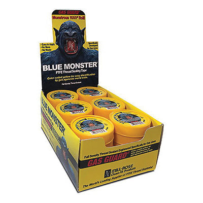 The Mill-Rose Company 70827 Blue Monster Thread Sealing Tape, 0.004 in Thick, 3/4 in W, 1000 in L, Yellow, PTFE, 1.5 g/cc Density