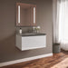 Curated Cartesian 24" x 15" x 21" single drawer vanity in white glass with slow-close plumbing drawer and Engineered Stone 25" vanity top in stone gray (Silestone expo grey)