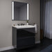 Curated Cartesian 30" x 15" x 21" two drawer vanity in tinted gray mirror glass with slow-close plumbing drawer, full drawer, night light and Engineered Stone 31" vanity top in Silestone lyra