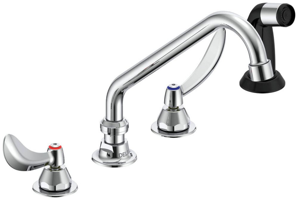 Commercial 27C1 / 27C2 27C1234 Two Handle 8 In Below Deck-Mount Faucet with Hose and Spray