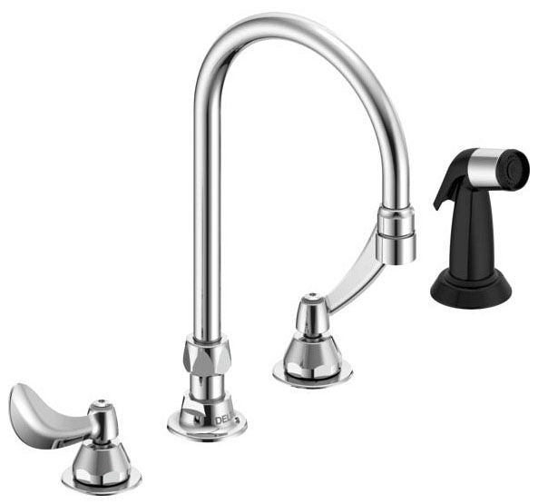 Commercial 27C1 / 27C2 27C1934 Two Handle 8 In Below Deck-Mount Faucet with Hose and Spray