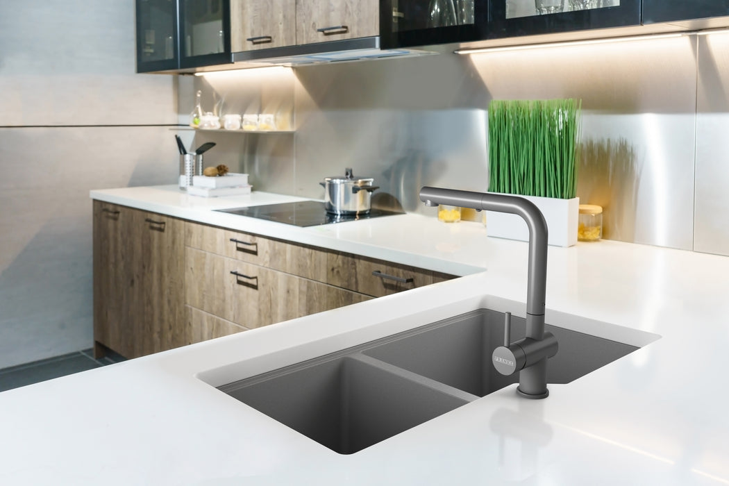 Kindred Granite Series Undermount Double Bowl 33.88 x 19.69 in Granite Kitchen Sink - Stone Grey