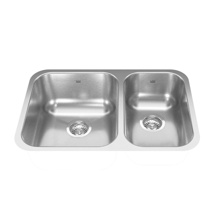 Kindred Reginox NDC1827RU-9N Undermount Double Bowl 26.88 x 17.75 in Stainless Steel Kitchen Sink - Linear Brushed Bowls with Silk Finished Rim
