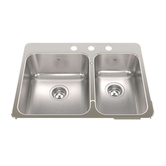 Kindred Steel Queen QCLA2027R-8 Drop-In Double Bowl 27.25 x 20.56 in Stainless Steel Kitchen Sink - 3-Hole