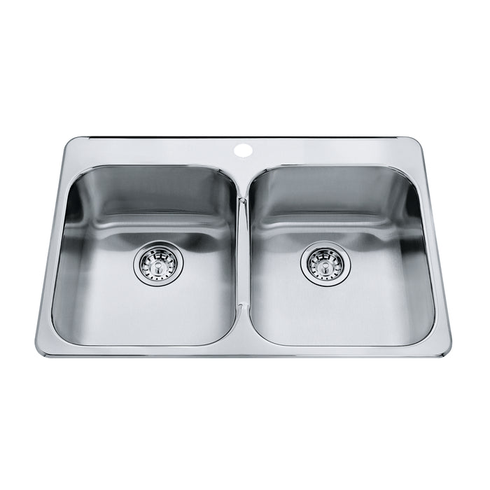 Kindred Steel Queen QDL2031-7 Drop-In Double Bowl 31.25 x 20.5 in Stainless Steel Kitchen Sink - 1-Hole