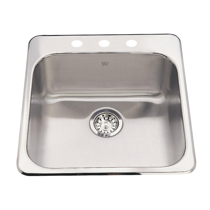 Kindred Steel Queen QSL2020-7 Drop-In Single Bowl 20 x 20.5 in Stainless Steel Kitchen Sink - 3-Hole