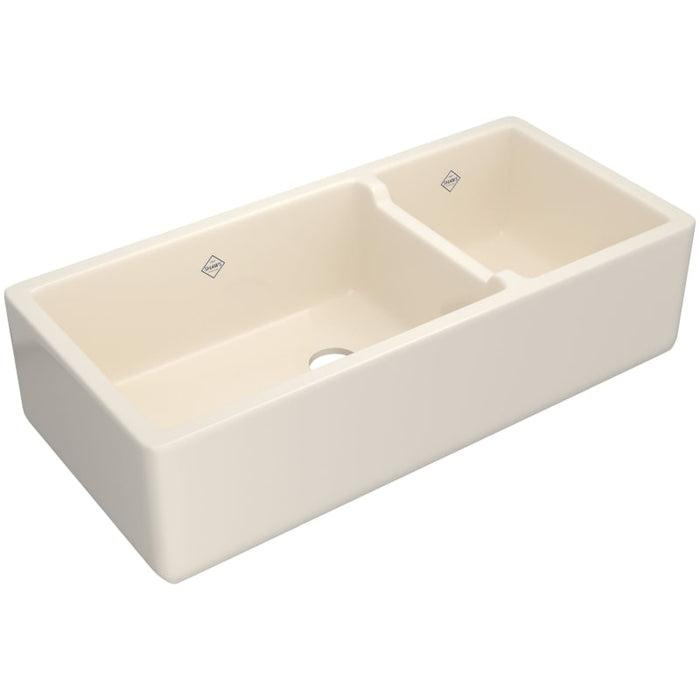 Shaws RC4019 40" Lancaster Double Bowl Farmhouse Apron Front Fireclay Kitchen Sink