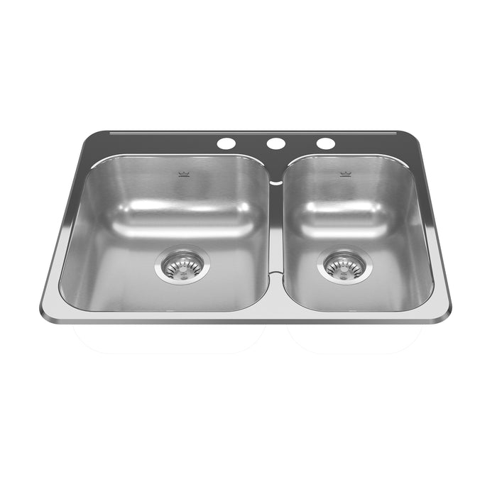 Kindred Reginox Drop-In Double Bowl 27.25 x 20.56 in Stainless Steel Kitchen Sink - 3-Hole