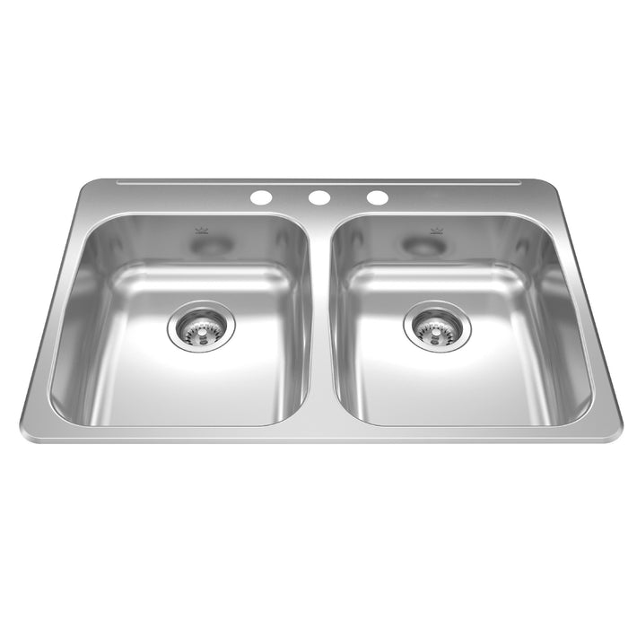 Kindred Reginox Drop-In Double Bowl 30.25 x 22 in Stainless Steel Kitchen Sink - 3-Hole