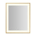 Sculpt 25-1/4” x 31-1/4” x 2-1/4" lighted mirror with slim museum frame in matte gold, perimeter light pattern in 2700K color temperature (warm white), dimmable and defogger, tested and certified to California Title 24 standards and meets JA8 2016 requirements