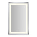 Sculpt 27” x 43” x 2-5/16” lighted mirror with chamfer museum frame in chrome, perimeter light pattern in 2700K color temperature (warm white), dimmable and defogger, tested and certified to California Title 24 standards and meets JA8 2016 requirements