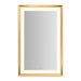 Sculpt 27” x 43” x 2-5/16” lighted mirror with chamfer museum frame in matte gold, perimeter light pattern in 2700K color temperature (warm white), dimmable and defogger, tested and certified to California Title 24 standards and meets JA8 2016 requirements
