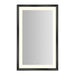Sculpt 27” x 43” x 2-5/16” lighted mirror with chamfer museum frame in matte black, perimeter light pattern in 2700K color temperature (warm white), dimmable and defogger, tested and certified to California Title 24 standards and meets JA8 2016 requirements