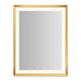 Sculpt 33” x 43” x 2-5/16” lighted mirror with chamfer museum frame in matte gold, perimeter light pattern in 2700K color temperature (warm white), dimmable and defogger, tested and certified to California Title 24 standards and meets JA8 2016 requirements