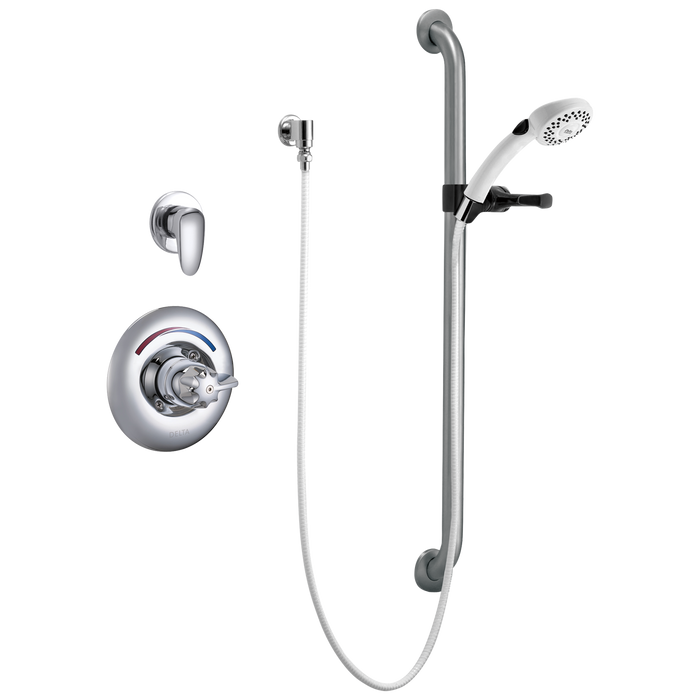 Delta Commercial T13H: Universal Dual Shower Trim, Diverter, Hand Shower, and Grab Bar
