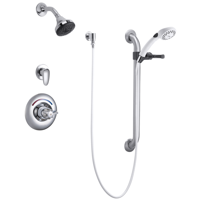 Delta T13H333 Commercial Universal Dual Shower Trim, Diverter, Hand Shower, and Grab Bar