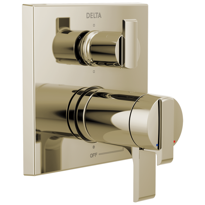 Delta Delta Ara: Angular Modern TempAssure 17T Series Valve Trim with 6-Setting Integrated Diverter