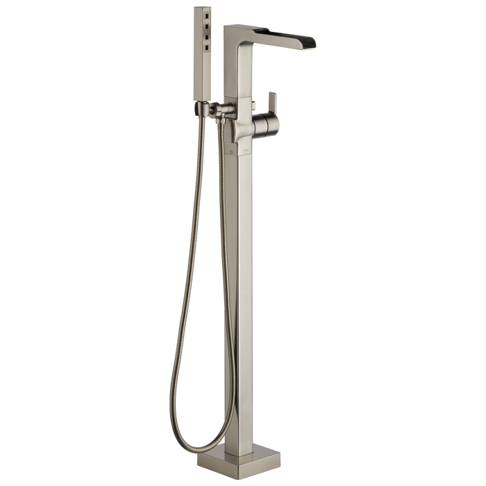 Delta Delta Ara: Single Handle Floor Mount Channel Spout Tub Filler Trim with Hand Shower