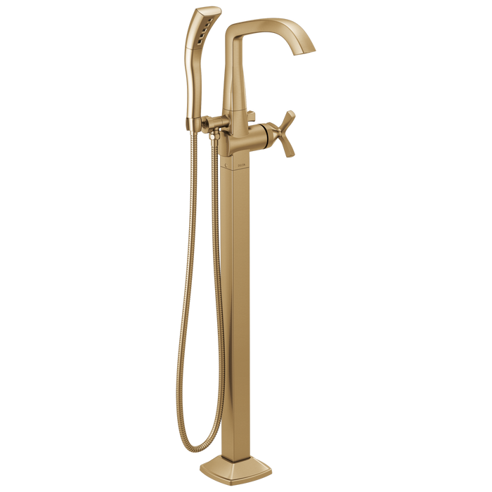 Delta Stryke T4777-PR Floor Mount Tub Filler Trim - Lumicoat Champagne Bronze