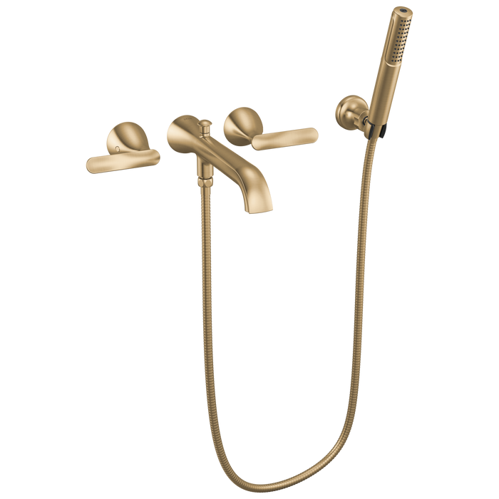 Delta Bonacci T5745 Two Handle Wall Mount Tub Filler Trim with Hand Shower - Lumicoat Champagne Bronze