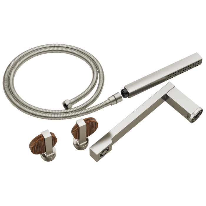 Brizo Frank Lloyd Wright T703100 Two-Handle Tub Filler Trim Kit with Lunar Handles - Luxe Nickel / Teak Wood