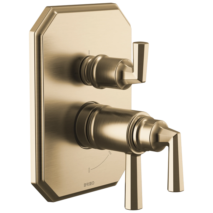 Brizo Beauclere T75565 TempAssure Thermostatic Valve with Integrated 3-Function Diverter Trim - Luxe Gold