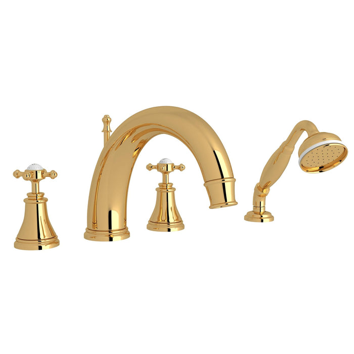 Perrin & Rowe U.3649 Georgian Era 4-Hole Deck Mount Tub Filler with C-Spout