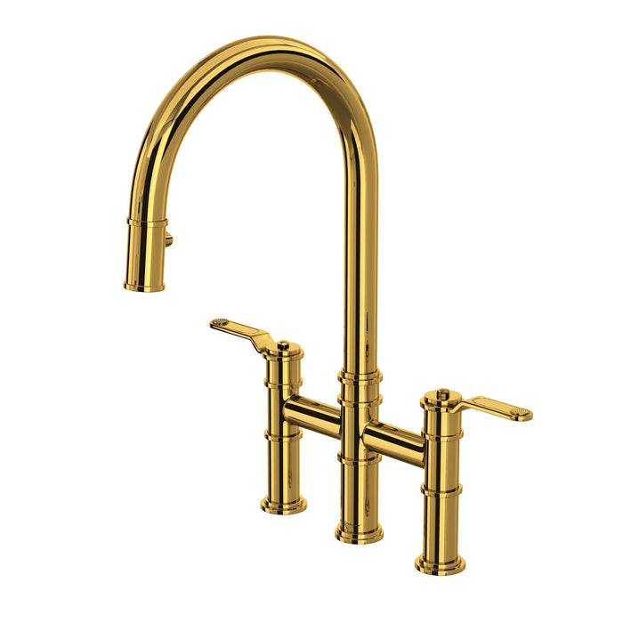 Perrin & Rowe U.4549 Armstrong Pull-Down Bridge Kitchen Faucet with C-Spout