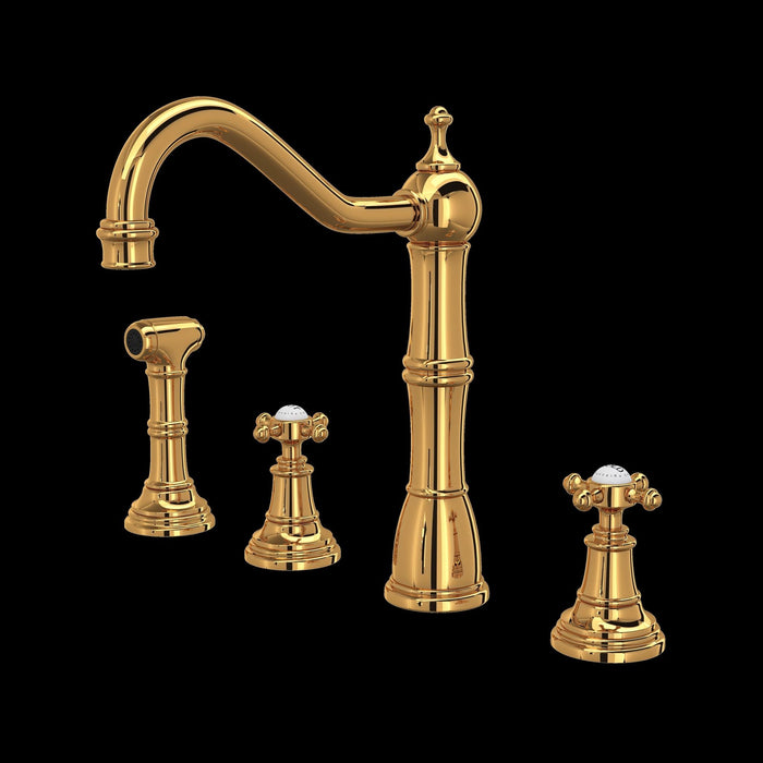 Perrin & Rowe U.4775 Edwardian Two Handle Kitchen Faucet With Side Spray