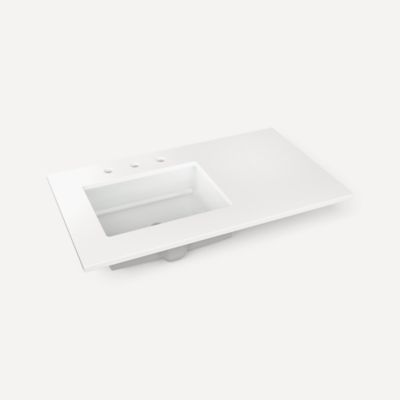 Robern TF37ULO90 Engineered Stone Top Quartz Stone Vanity Top, 37" x 3/4" x 22", Left Offset Undercounter Sink, Three...