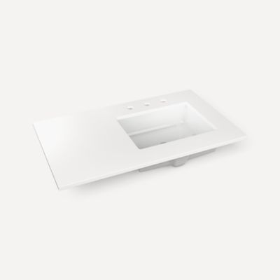 Robern Engineered Stone Top Quartz Stone Vanity Top, 37" x 3/4" x 22", Right Offset Undercounter Sink, Three Hole