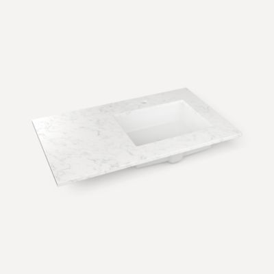 Robern TF37URO90 Engineered Stone Top Quartz Stone Vanity Top, 37" x 3/4" x 22", Right Offset Undercounter Sink, Single...