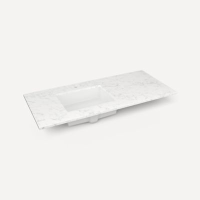 Robern TF49ULO90 Engineered Stone Top Quartz Stone Vanity Top, 49" x 3/4" x 22", Left Offset Undercounter Sink, Single...