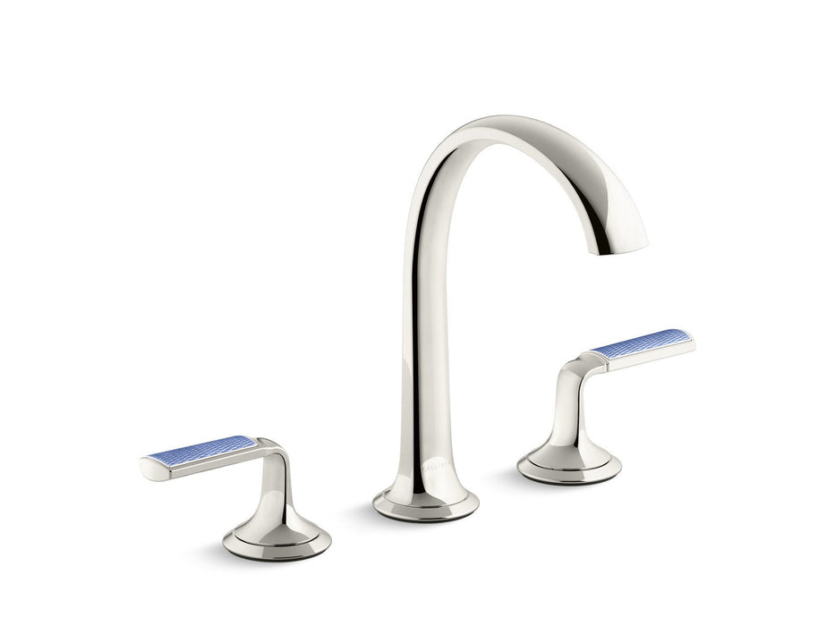 Kallista P25055-CBW-CP Script Sink Faucet, Arch Spout, Celeste Blue Wave Enamel Lever Handles