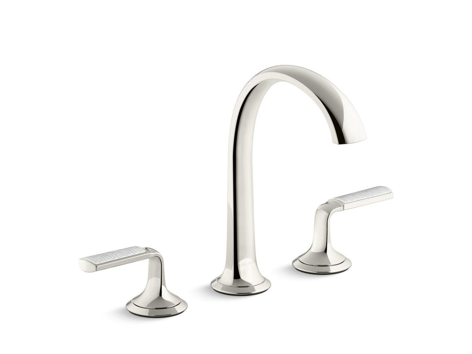 Kallista P25055-FRW-CP Script Sink Faucet, Arch Spout, Frost Wave Enamel Lever Handles
