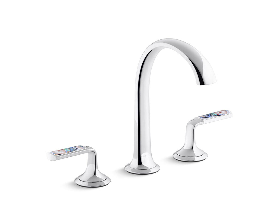 Kallista P25055-SPR-CP Script Sink Faucet, Arch Spout, Spring Rain Enamel Lever Handles