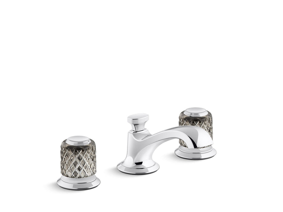 Kallista P25050-SLG-CP Script Sink Faucet, Low Spout, Saint-Louis Crystal, Flannel Grey Knob Handles