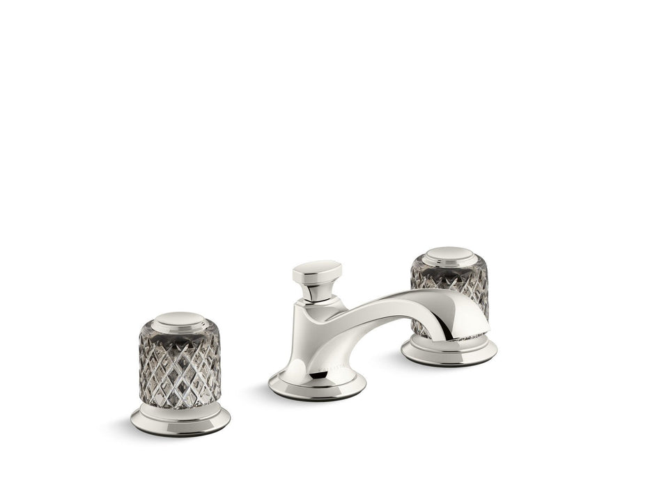 Kallista P25050-SLG-CP Script Sink Faucet, Low Spout, Saint-Louis Crystal, Flannel Grey Knob Handles