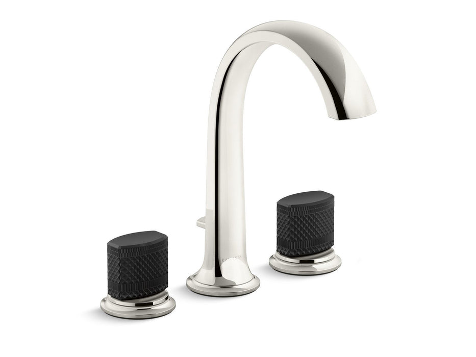 Kallista P25009-CMB-AD Script (TM) Deck-Mount Bath Faucet with Diverter, Matte Black Porcelain Knob Handles